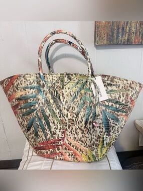Brahmin Multicolor Palm Leaf & Leopard Print Tote